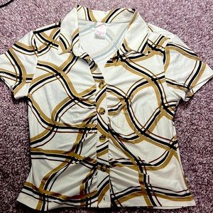 Cropped Graphic Short Sleeve Button Up